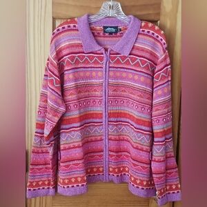 Icelandic Design Cardigan Silk/cotton Blend Zip-front Orange/pink XL EUC